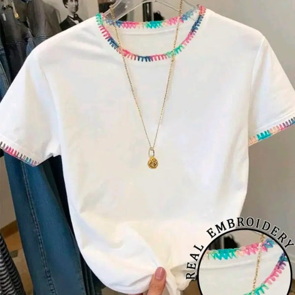 [BUNJANG] Short Sleeve T-Shirt with Color Trim / 반팔 티셔츠 컬러 테두리