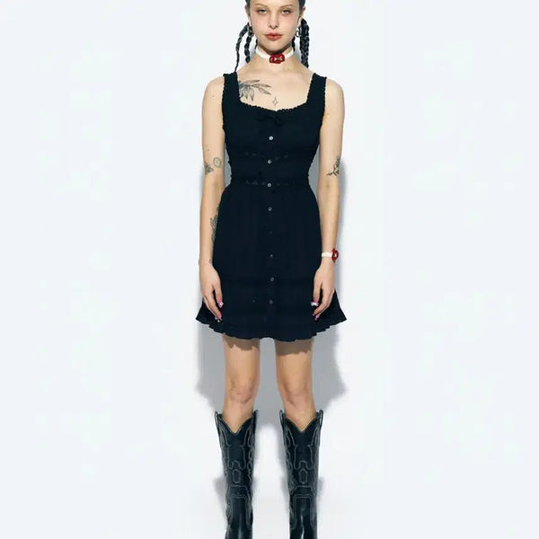[BUNJANG] AZIFRUFFLES Sleeveless Midi Dress Black / [새상품] 에즈이프캘리 러플 슬리브리스 미디 드레스 원피스 블랙