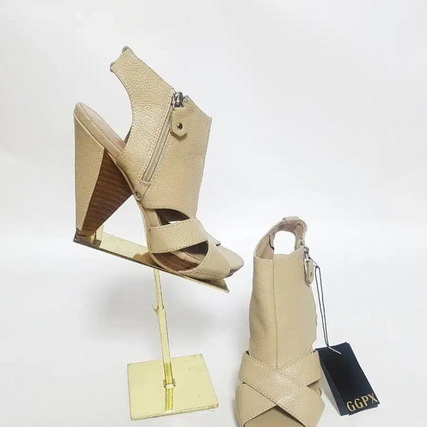 [BUNJANG] GGPX 100% Genuine Leather Heels Sandals - Beige (Left: 245, Right: 235) / 새상품[GGPX] 천연소가죽100% 힐샌들