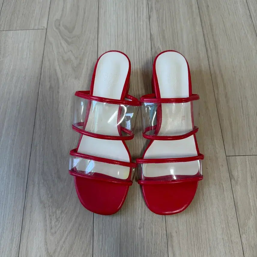 [BUNJANG] Women's Transparent Strap Mule Sandals - Red, Size 235 / 새상품) 투명 스트랩 뮬 샌들 레드 235
