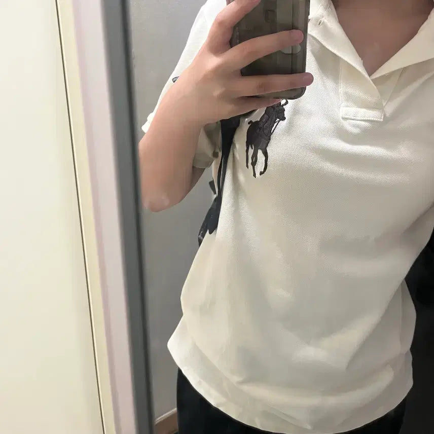 [BUNJANG] Polo Ralph Lauren Ivory Cotton Polo Shirt - Size M / 급처) 폴로 빅포니 반팔 카라티