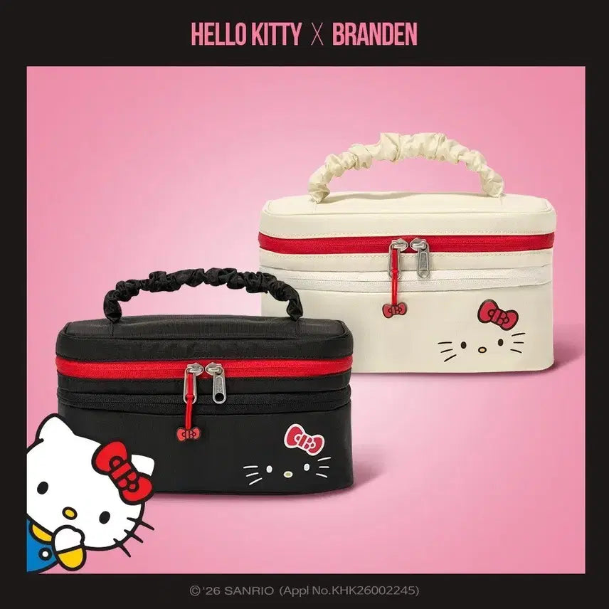[BUNJANG] Hello Kitty x Brandon Collaboration Makeup Pouch (Black/Ivory) / 헬로키티 X 브랜든 메이크업 파우치 블랙/아이보리