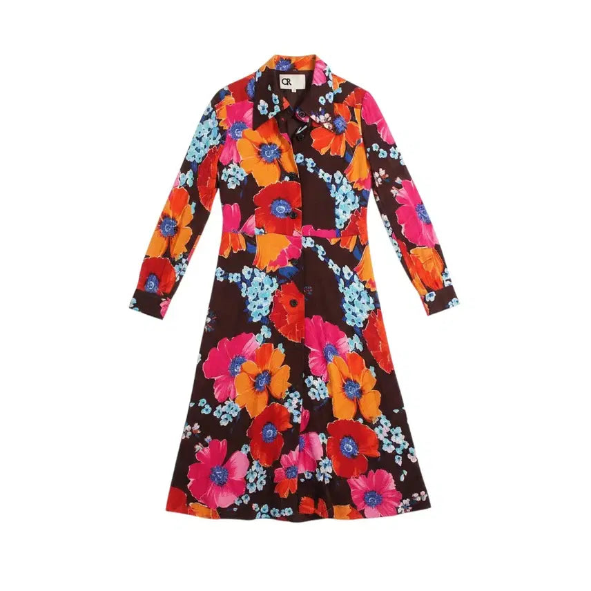 [BUNJANG] Imported Flower Long Sleeve Shirt Dress / 여성S / OR 수입 플라워 긴팔 셔츠원피스RD 25-5