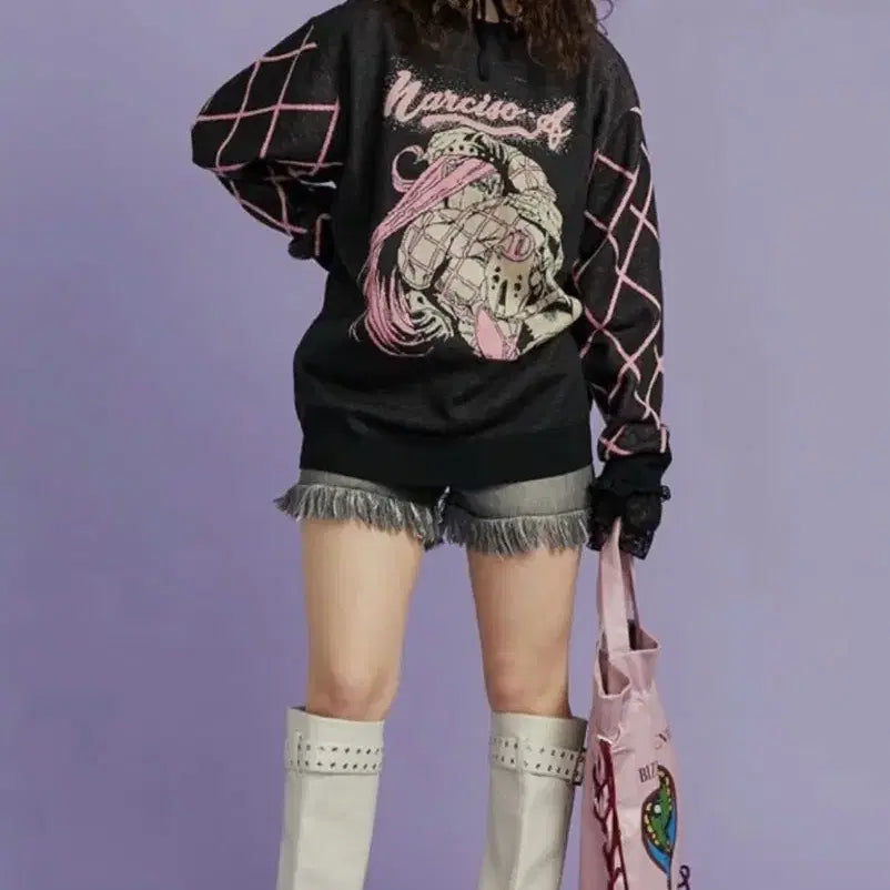 [BUNJANG] Jouetie x JoJo's Bizarre Adventure Collaboration "Stone Ocean" Narciso Anasui Knit (Black) - M (Sealed) / jouetie 죠죠의 기묘한 모험 콜라보 니트 (블랙) 미개봉상품