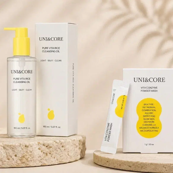 [BUNJANG] Uninecore Pure Vita Rice Cleansing Oil + Vita C Enzyme Powder Wash Set / 유니앤코어 퓨어 비타 라이스 클렌징 오일 + 비타C 효소 파우더 워시