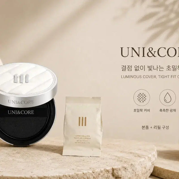 [BUNJANG] UnieCore Luminous Cover Tight Fit Cushion Set (Base + Refill) / 유니앤코어 루미너스 커버 타이트핏 쿠션 본품 리필 세트