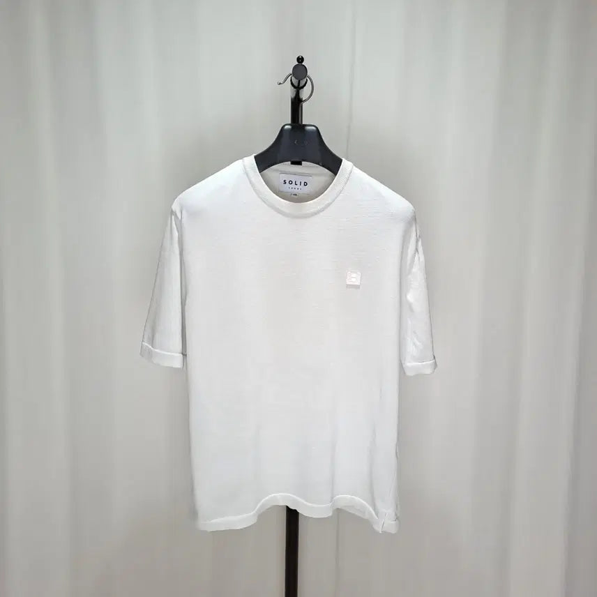[BUNJANG] Solid Homme Leather Applique Short Sleeve T-Shirt Ivory Size 100 / (택포) 솔리드옴므 레더 아플리케 반팔티셔츠 100 C12