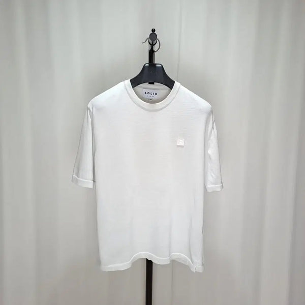 [BUNJANG] Solid Homme Leather Applique Short Sleeve T-Shirt Ivory Size 100 / (택포) 솔리드옴므 레더 아플리케 반팔티셔츠 100 C12