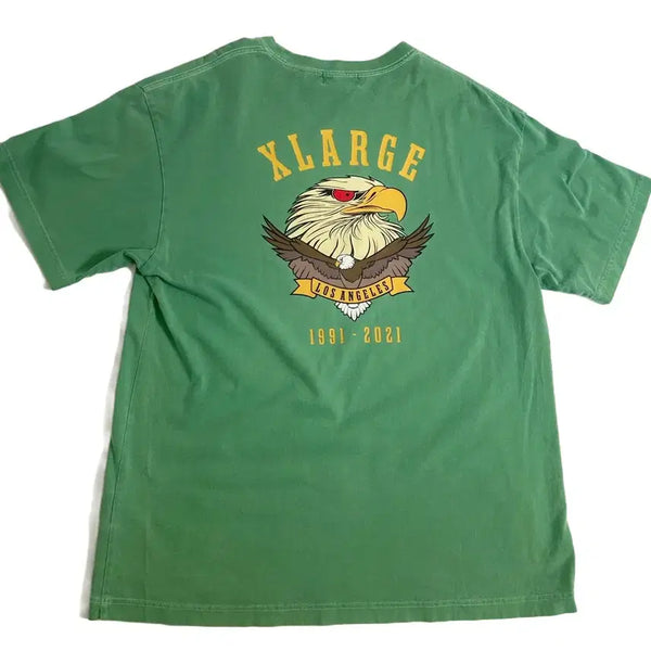 [BUNJANG] XL Eagle Print Green Short Sleeve T-Shirt / L) 엑스라지 독수리 프린틴 그린 반팔 티셔트