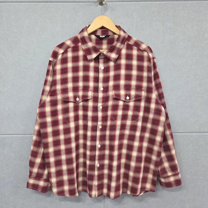 [BUNJANG] TRILLION Burgundy Check Cotton Shirt / TRILLION 트릴리온 버건디 체크 셔츠