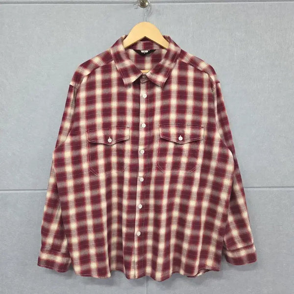 [BUNJANG] TRILLION Burgundy Check Cotton Shirt / TRILLION 트릴리온 버건디 체크 셔츠