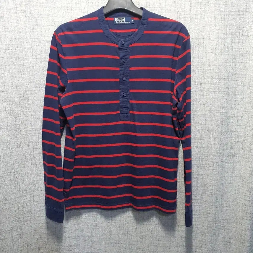 [BUNJANG] Polo Ralph Lauren Striped Henley Long Sleeve T-Shirt (M) / 폴로 랄프로렌 스트라이프 헨리넥 긴팔 티셔츠 M