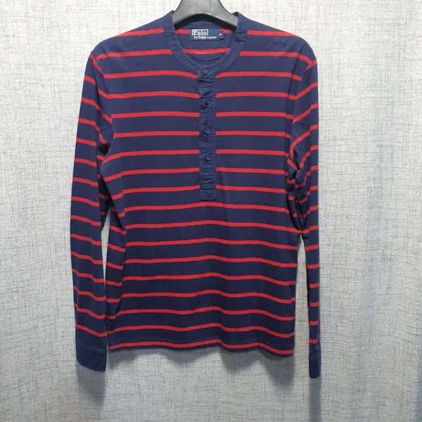 [BUNJANG] Polo Ralph Lauren Striped Henley Long Sleeve T-Shirt (M) / 폴로 랄프로렌 스트라이프 헨리넥 긴팔 티셔츠 M