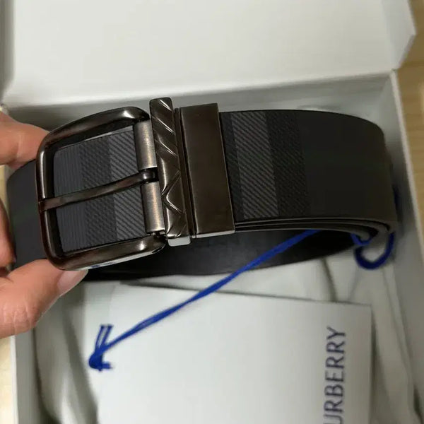 [BUNJANG] Burberry Reversible Check Pen Belt Black/Charcoal Grey / 버버리 리버서블 체크 펜 벨트 블랙/차콜 그레이