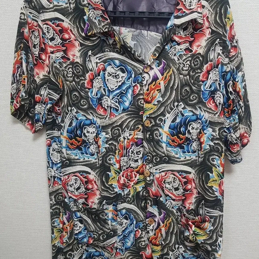 [BUNJANG] Hysteric Glamour Devil Skull Hawaiian Short Sleeve Shirt / 히스테릭 글래머 초레어 데빌 스컬 하와이안 반팔 셔츠 95