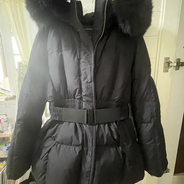 [BUNJANG] EGOIST Black Fur Belt Short Padded Jacket / 에고이스트 블랙 퍼 벨트 숏패딩