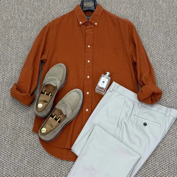 [BUNJANG] Gitman Bros. Vintage Rust Solid Seersucker Button-Down Shirt / 깃먼 브로스 빈티지 러스트 무지 시어서커 버튼다운
