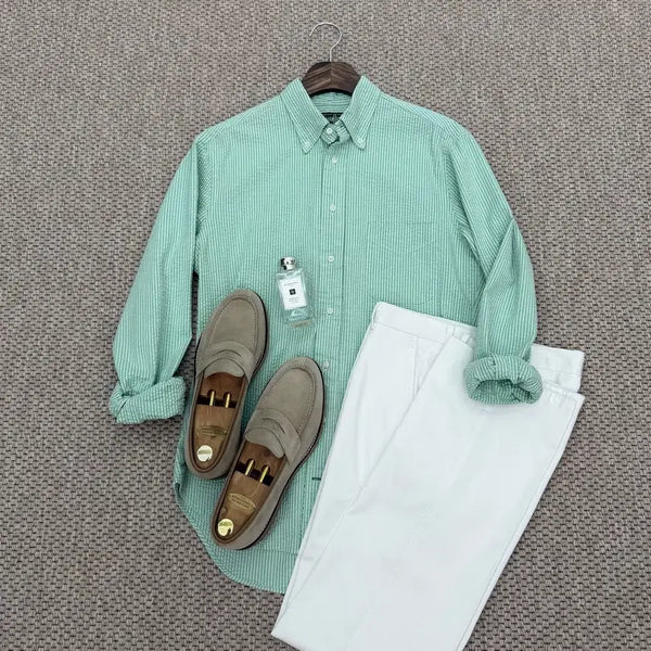[BUNJANG] Gitman Bros. Vintage Green Stripe Seersucker Button-Down Shirt / 깃먼 브로스 빈티지 그린 스트라이프 시어서커 버튼다운