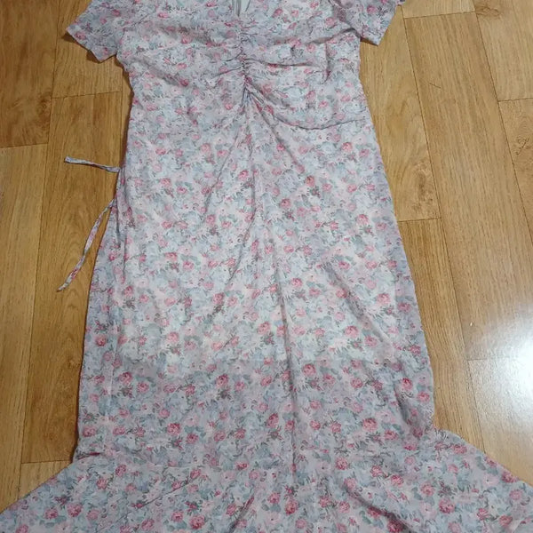 [BUNJANG] Floral Pattern Shirring Long Dress / 플로럴 패턴 셔링 원피스