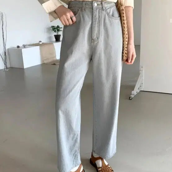 [BUNJANG] 66girls Relaxed Long Denim Pants Light Gray L / 육육걸즈 여유로운 롱데님 팬츠 연그레이 L