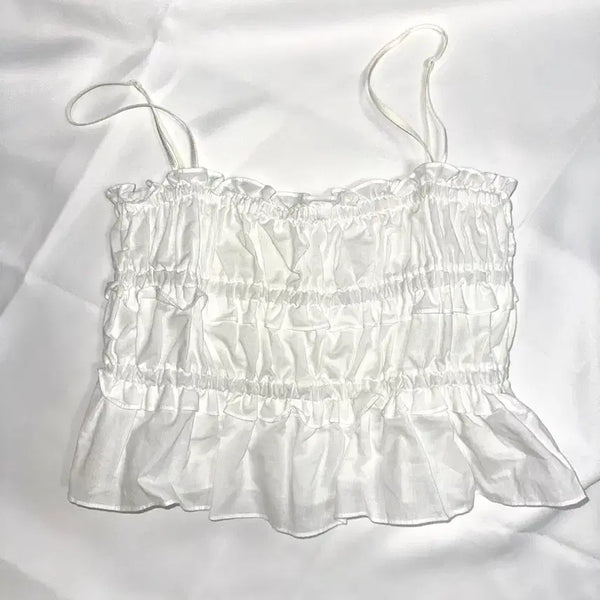 [BUNJANG] White Shirring Sleeveless Top / 새상품) 화이트 셔링 슬리브리스 탑