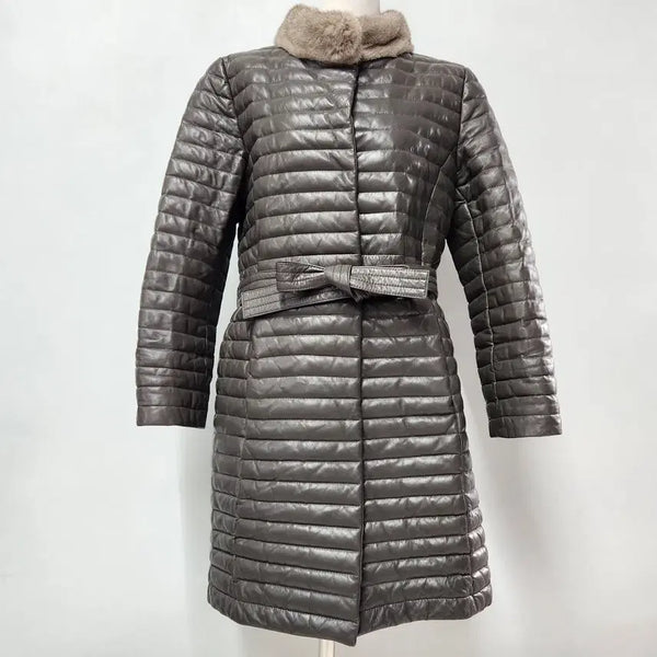 [BUNJANG] Premium Women's Leather Goose Down Padding Coat with Mink Fur Trim / 이태리양가죽/밍크/구스다운 프리미엄 여성 가죽 패딩 코트 66