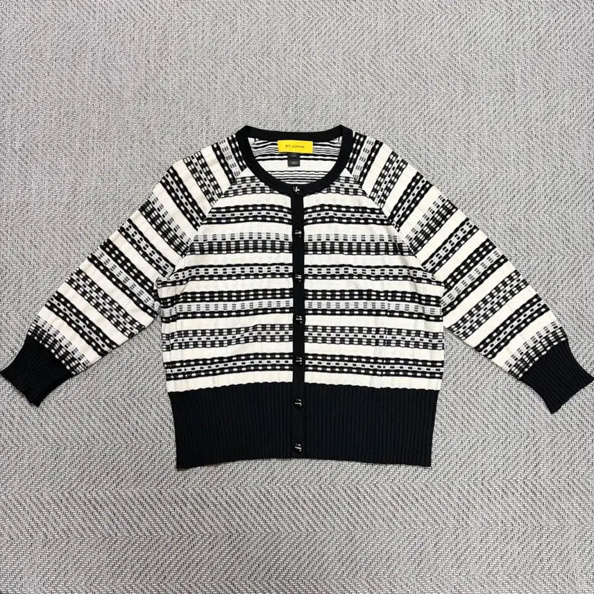 [BUNJANG] St. John Knit Cardigan Ivory x Black / (L)ST. JOHN 센존 니트 가디건