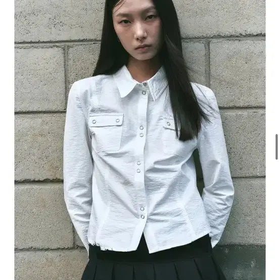 [BUNJANG] Millo Women's Work Snap Shirt White M / 밀로우먼 워크 스냅 셔츠 화이트 M