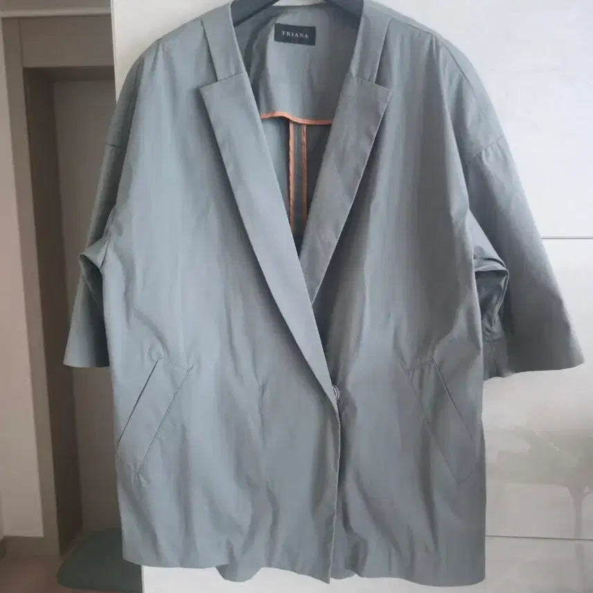 [BUNJANG] Triana Short Sleeve Oversized Jacket Khaki Grey / 트리아나 반팔 오버핏 자켓 카키그레이 55~77사이즈