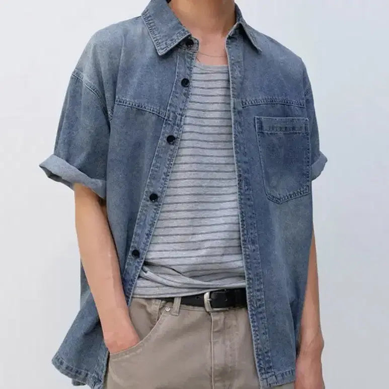 [BUNJANG] INSILENCE Slash Washing Denim Shirt / 인사일런스 슬래시 워싱 데님 셔츠