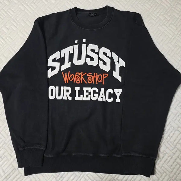 [BUNJANG] Stussy x Our Legacy Workshop Collegiate Crewneck Sweatshirt Black M / 스투시 x 아워레가시 워크샵 컬리지에이트 크루넥 블랙 M