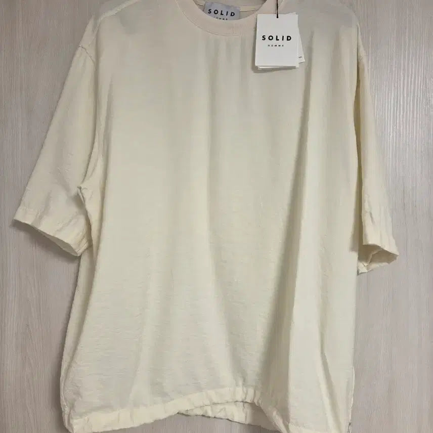 [BUNJANG] Solid Homme Ivory Pleats String Short Sleeve T-shirt Size 48 / 솔리드옴므 아이보리 플리츠 스트링 반팔 티셔츠 48