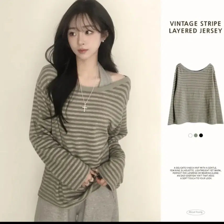 [BUNJANG] Vintage Striped Off-Shoulder Oversized Fit Top / 빈티지 스트라이프 오프숄더 단가라 오버핏 루즈핏