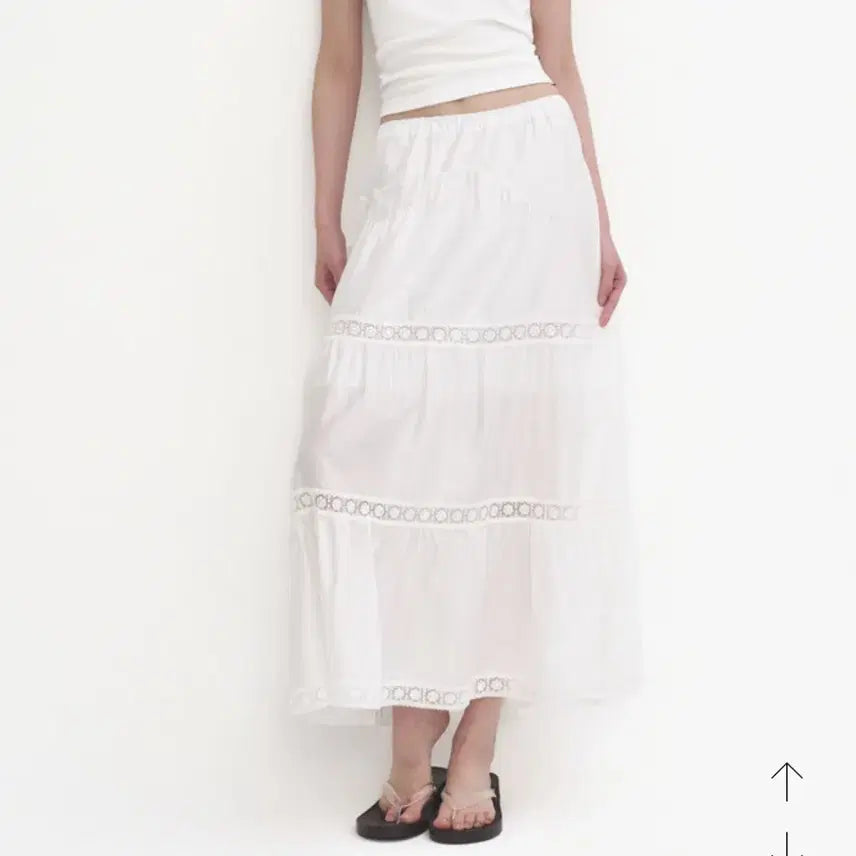 [BUNJANG] Orai Tiered White Long Skirt / 한번착용) 오라이 티어드 화이트 롱스커트 허리밴딩