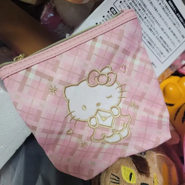 [BUNJANG] Sanrio Hello Kitty Check Pouch Pink / 산리오 헬로키티 체크 파우치 핑크
