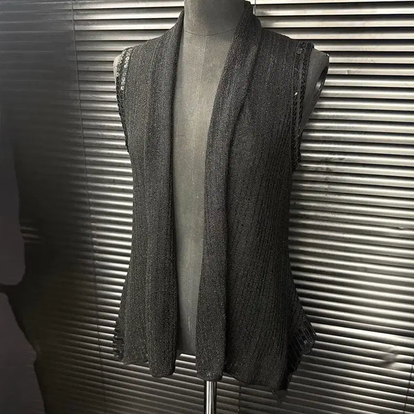 [BUNJANG] Thewill See-through Sequin Shawl Collar Vest / Thewill 시스루 스팽글 숄칼라 다크웨어 고스펑크 로리걸 조끼 베스트