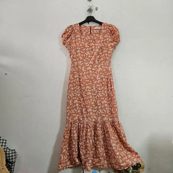 [BUNJANG] Orange Floral Maxi Dress / 주황색 꽃무늬 맥시 원피스