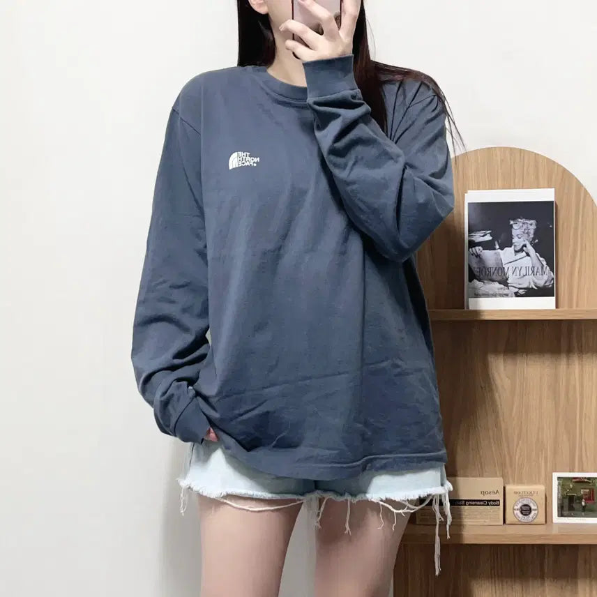 [BUNJANG] The North Face Blue-Gray Big Logo Long Sleeve T-Shirt XL / 노스페이스 블루그레이 뒷빅로고 긴팔티 [ XL ]