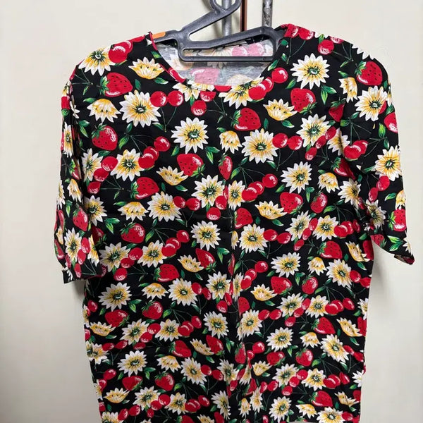 [BUNJANG] Japanese Vintage Summer Strawberry Cherry Pattern T-Shirt / 일본 빈티지 여름 딸기 체리 패턴 티셔츠 모리걸