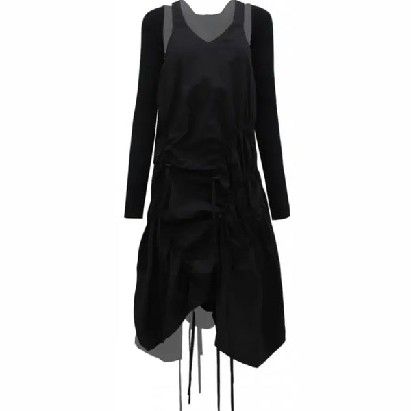 [BUNJANG] Pulled Two-Piece Dress Black / 나체 투 피스 풀 드레스 원피스 블랙