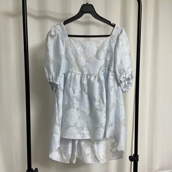 [BUNJANG] Backless Puff Blouse - Sky Blue / 백리스퍼프블라우스 무료배송