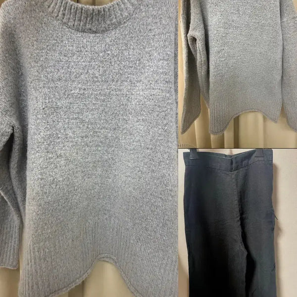 [BUNJANG] Grey Knit & Wide Linen Pants Set / 10벌 전체 4천원에!) 그레이니트+와이드 팬츠 싸게 급처*