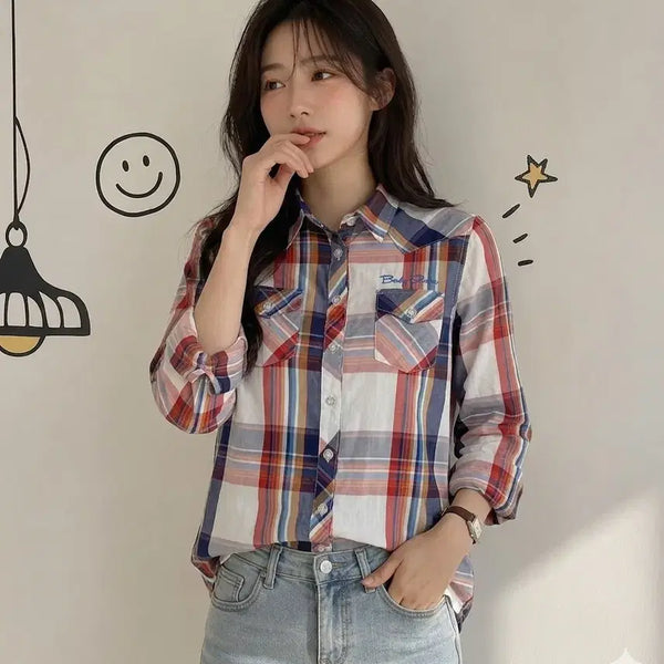 [BUNJANG] Body Glove Embroidered Detail Western Check Shirt (Size S) / [S] 바디글로브(Body Glove) 자수 디테일 웨스턴 체크 셔츠