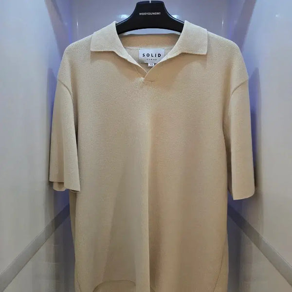 [BUNJANG] Solid Collar Knit Short Sleeve Shirt / solid 카라니트 반팔 셔츠