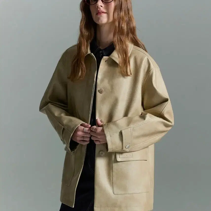 [BUNJANG] OiOi Synthetic Leather Half Jacket Cream / 새상품 OIC OiOi 신세틱 레더 하프 자켓 크림