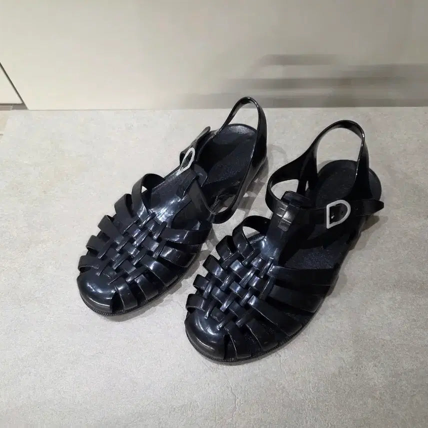 [BUNJANG] Melluso Women's Black Jelly Sandals Size 40 (250) / 메듀즈 여성 블랙 젤리 샌들 40 250