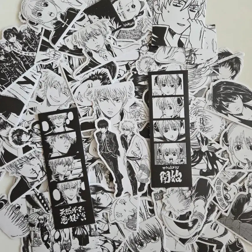 [BUNJANG] Gintama Monochrome Die-cut Sticker Set (80pcs) / 80장 은혼 흑백 조각스티커 긴토키 토시로 신파치 카구라