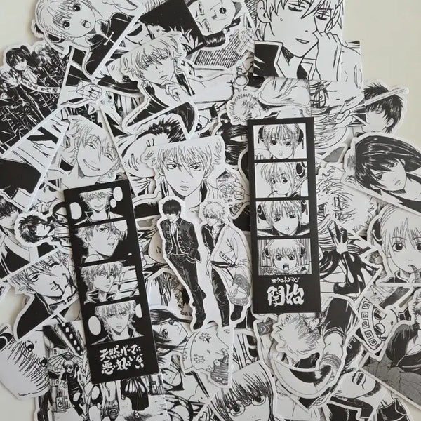 [BUNJANG] Gintama Monochrome Die-cut Sticker Set (80pcs) / 80장 은혼 흑백 조각스티커 긴토키 토시로 신파치 카구라