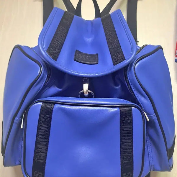 [BUNJANG] CHARM'S Blue Leather Sack Backpack / CHARM'S 블루 레더 쌕/백팩