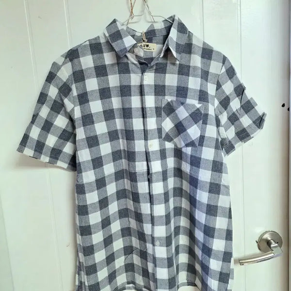 [BUNJANG] Linen Blend Short-Sleeve Shirt (Size M) / 반팔남방 새거 95-100